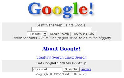 Google's first search page
